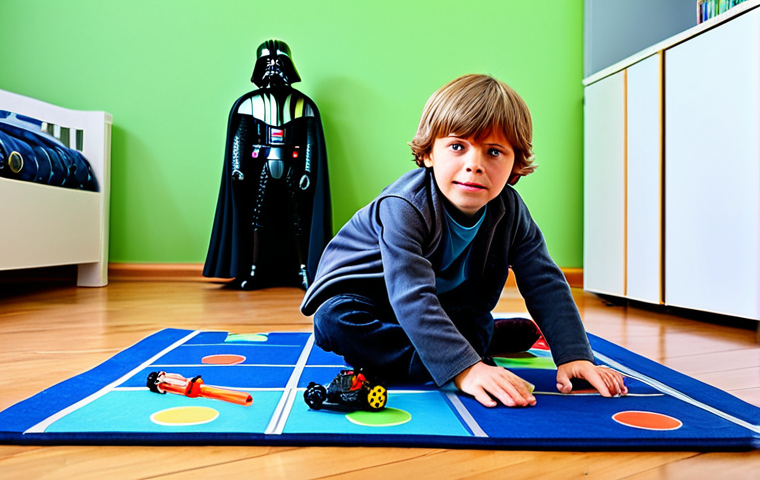 Child Playing with Star Wars Action Figure**
"A young German child, fully clothed in a cozy Kinderzimmer (children's room), playing with a Star Wars action figure, perhaps Luke Skywalker, on a colorful playmat. Toys are scattered around. Safe for work, appropriate content, family-friendly, perfect anatomy, well-formed hands, natural pose, professional children's photography, high quality."
**